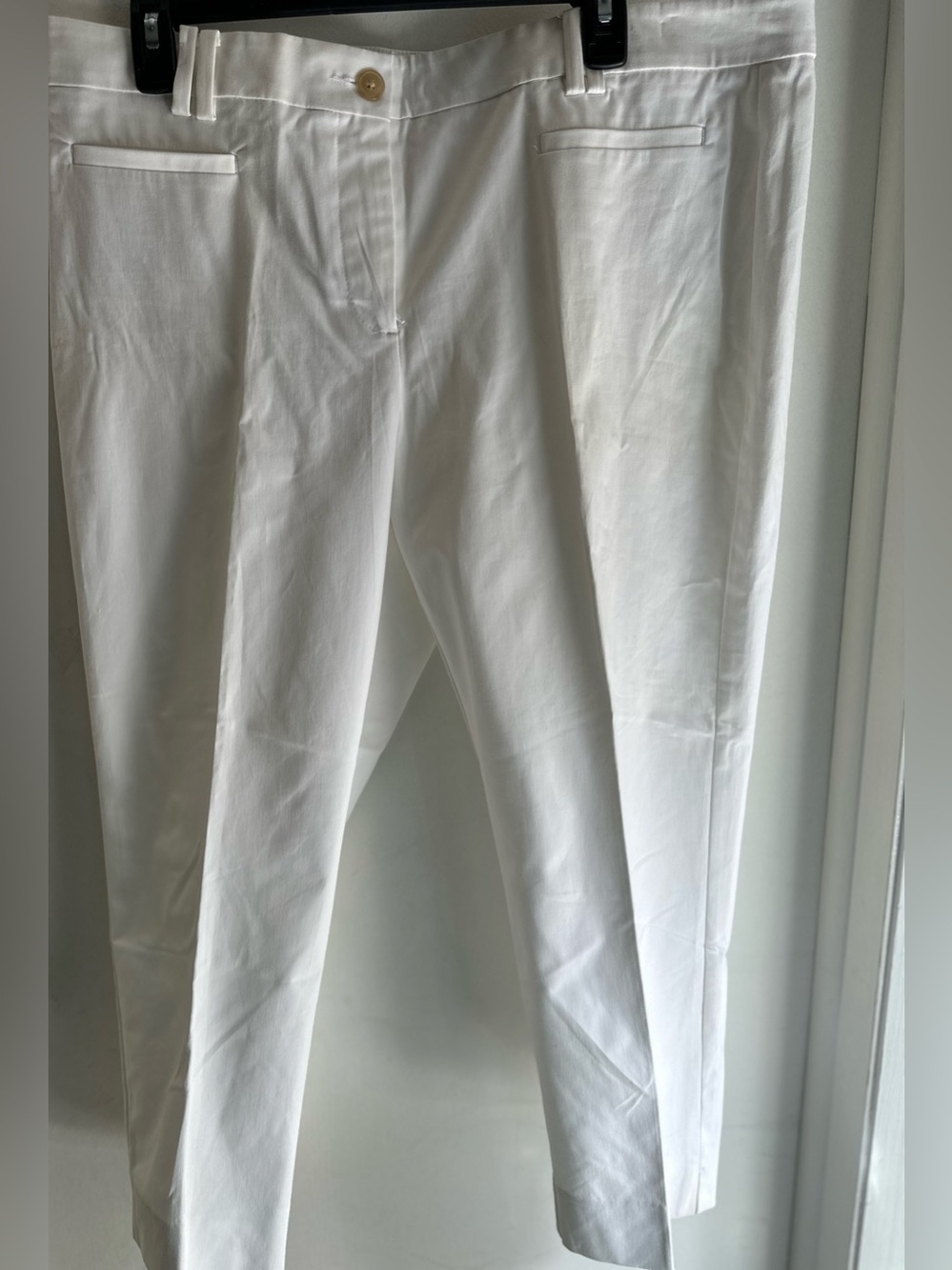 Ann Taylor Petite Womens Pants 14P White Stretch Cotton Ankle Straight Leg